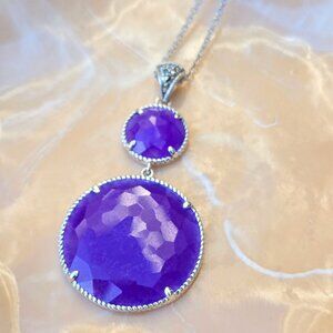 Sterling Silver Lavender Jade Necklace Rope Detail Pendant w/ Marcasite Accents